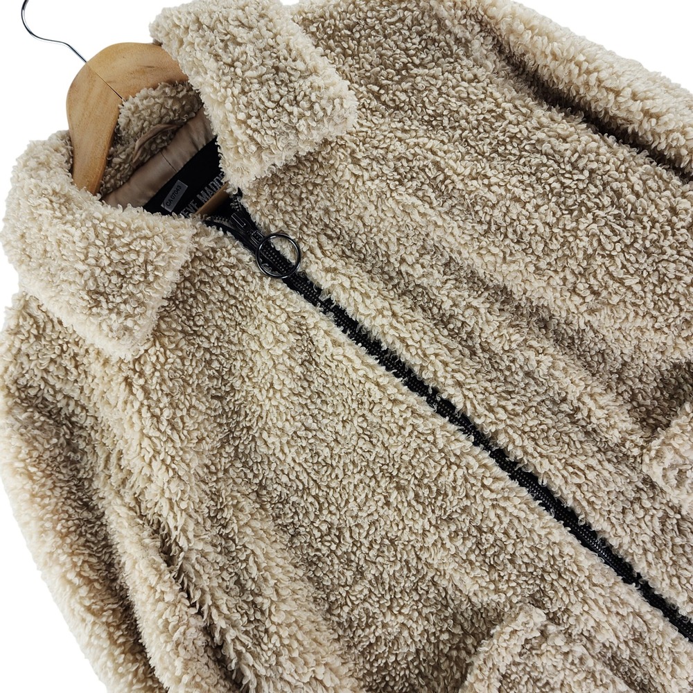 Steve Madden Teddy Sherpa Jacket Womens M Beige Fully Lined Zip Coat